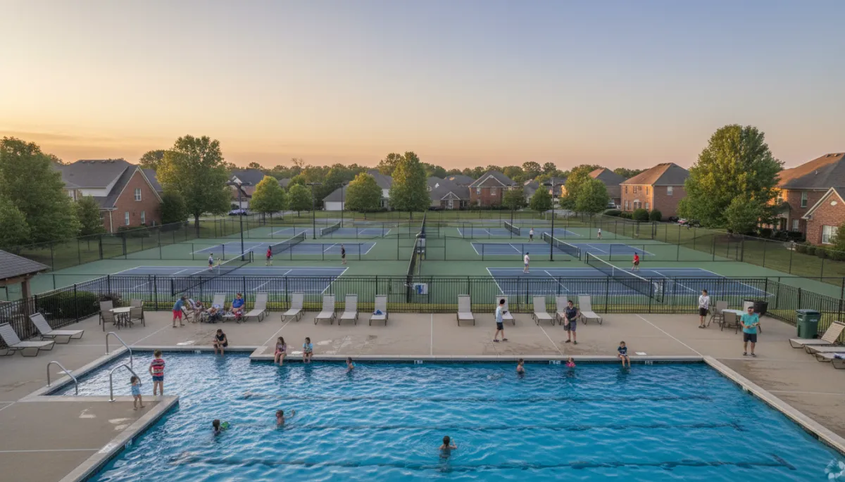 Community pool and tennis courts in a family neighborhood in Hoover Alabama