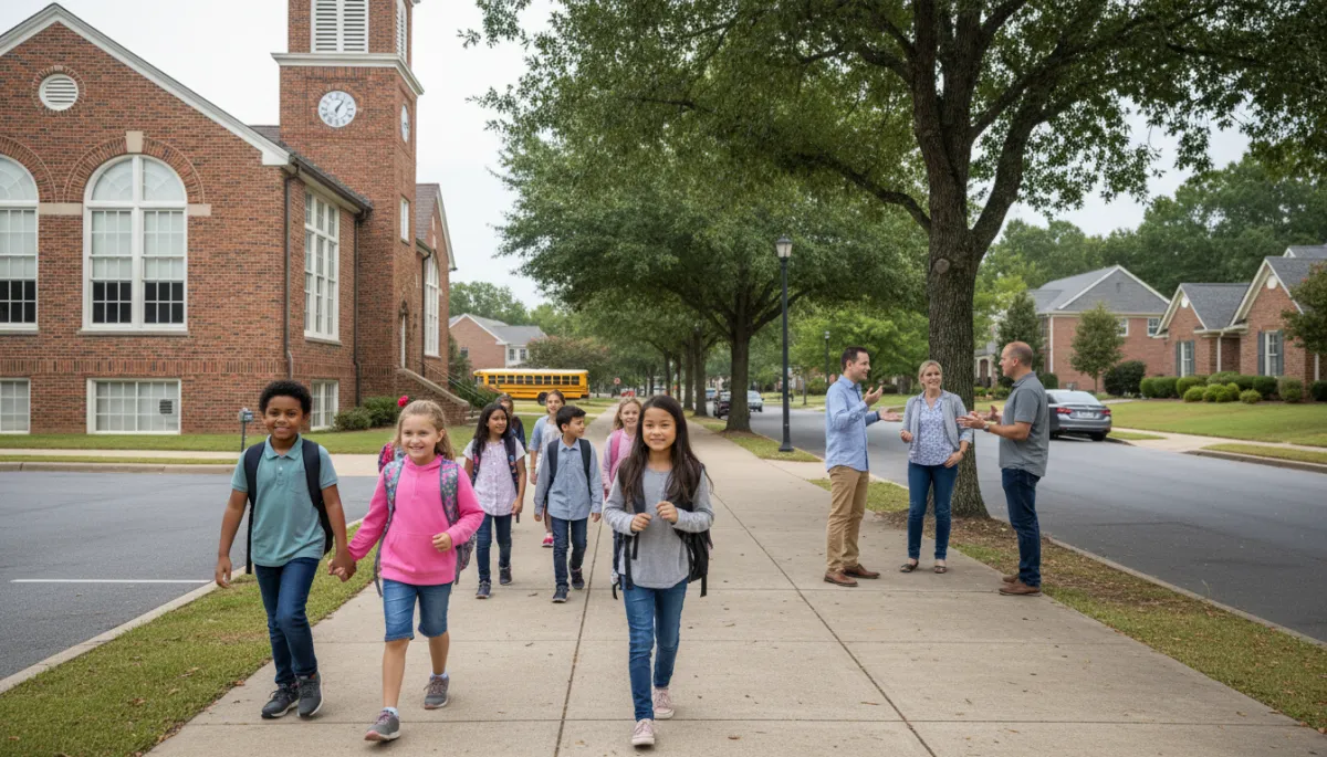Families walking with children near a neighborhood elementary school in Hoover Alabama