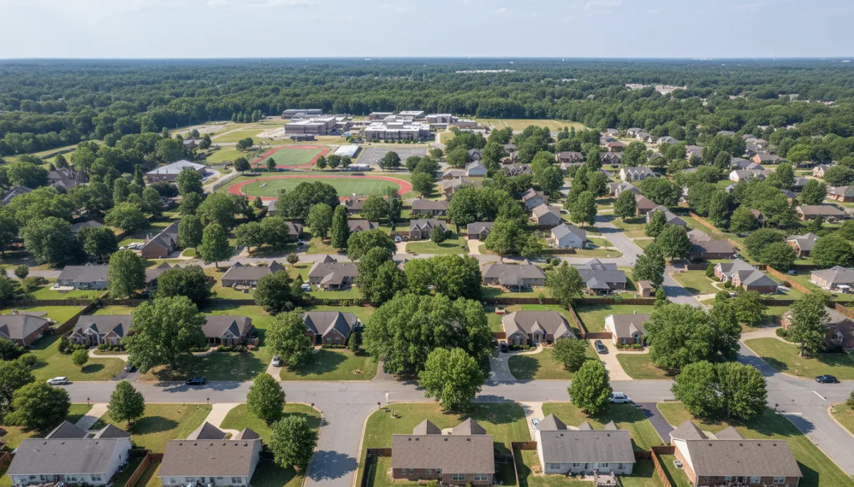 Aerial view of a Hoover Alabama neighborhood near local schools