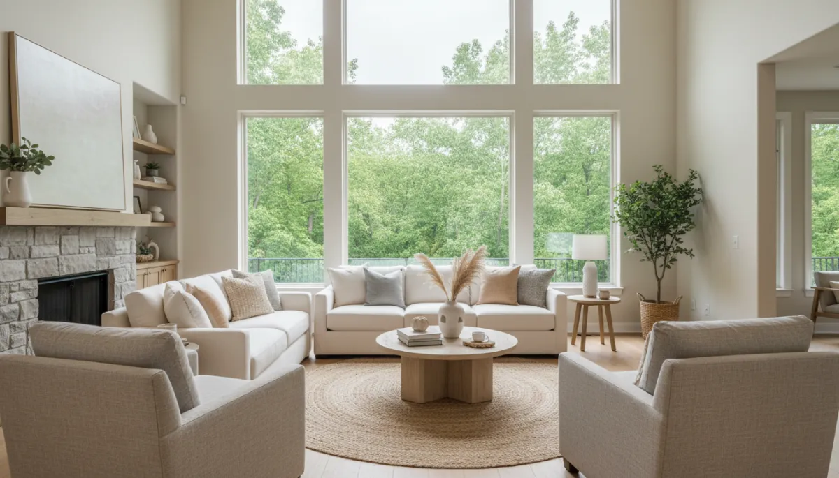 Modern living room interior in a Ross Bridge home with neutral decor
