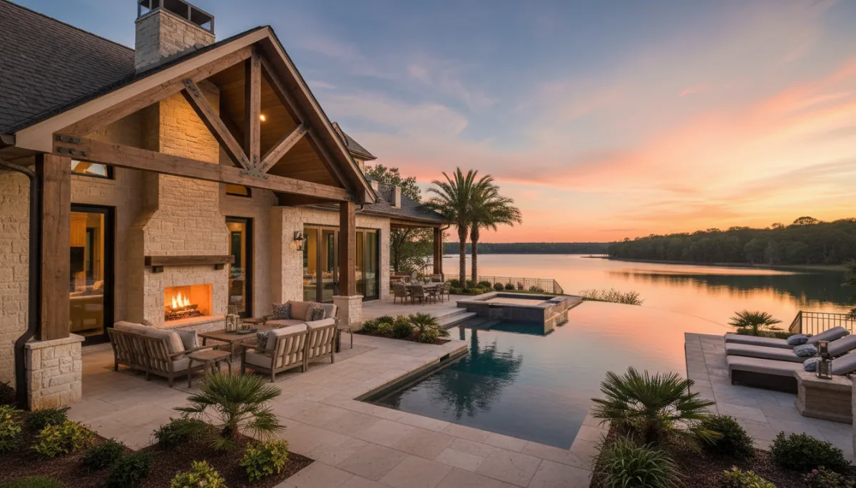 Luxury Hoover Alabama lakefront home with pool and outdoor living area