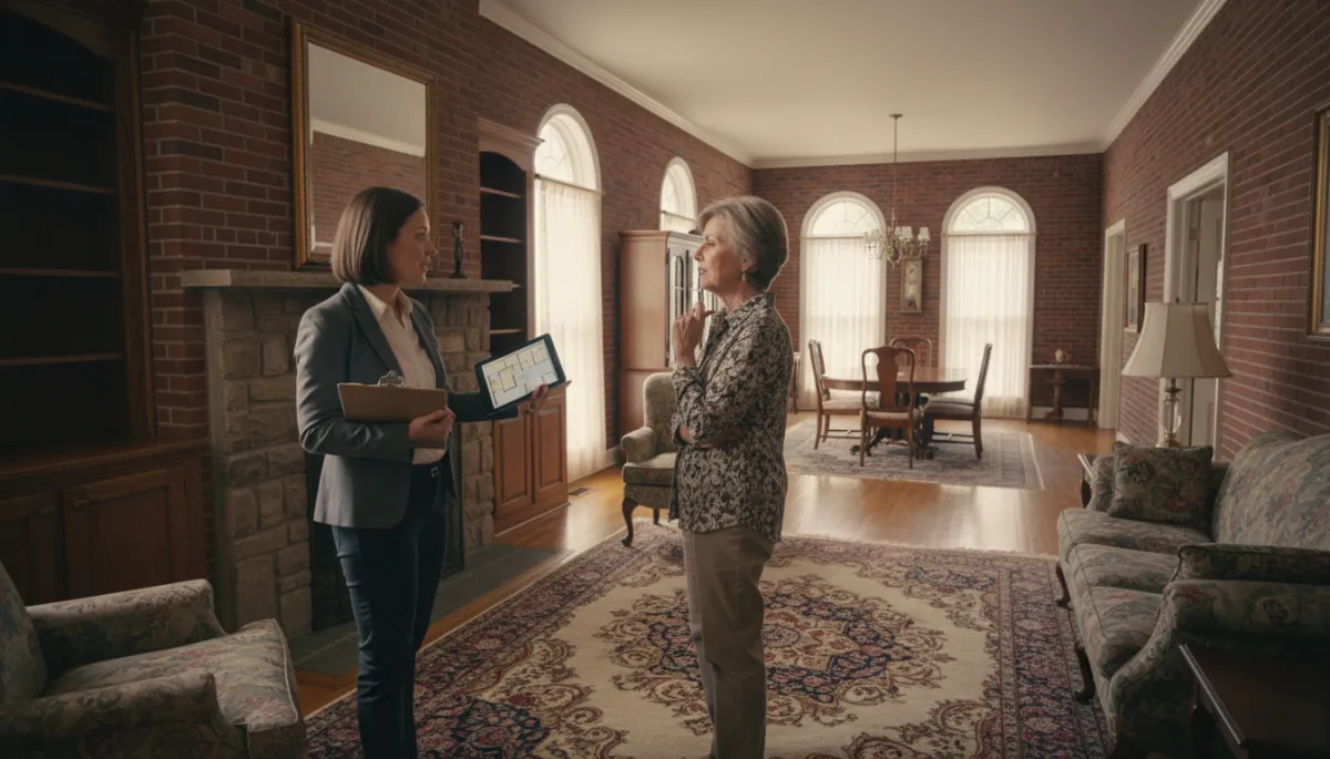 Real estate agent evaluating an inherited Hoover Alabama home with a family member