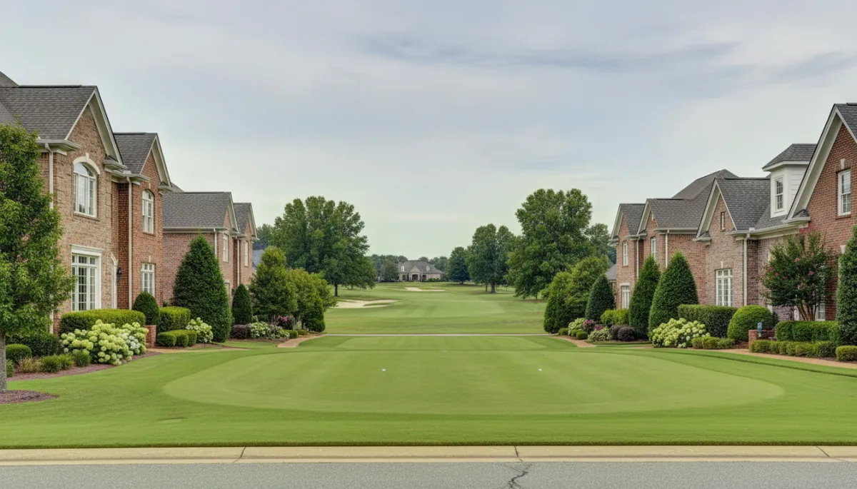 Upscale homes along a quiet street in a Hoover Alabama golf community