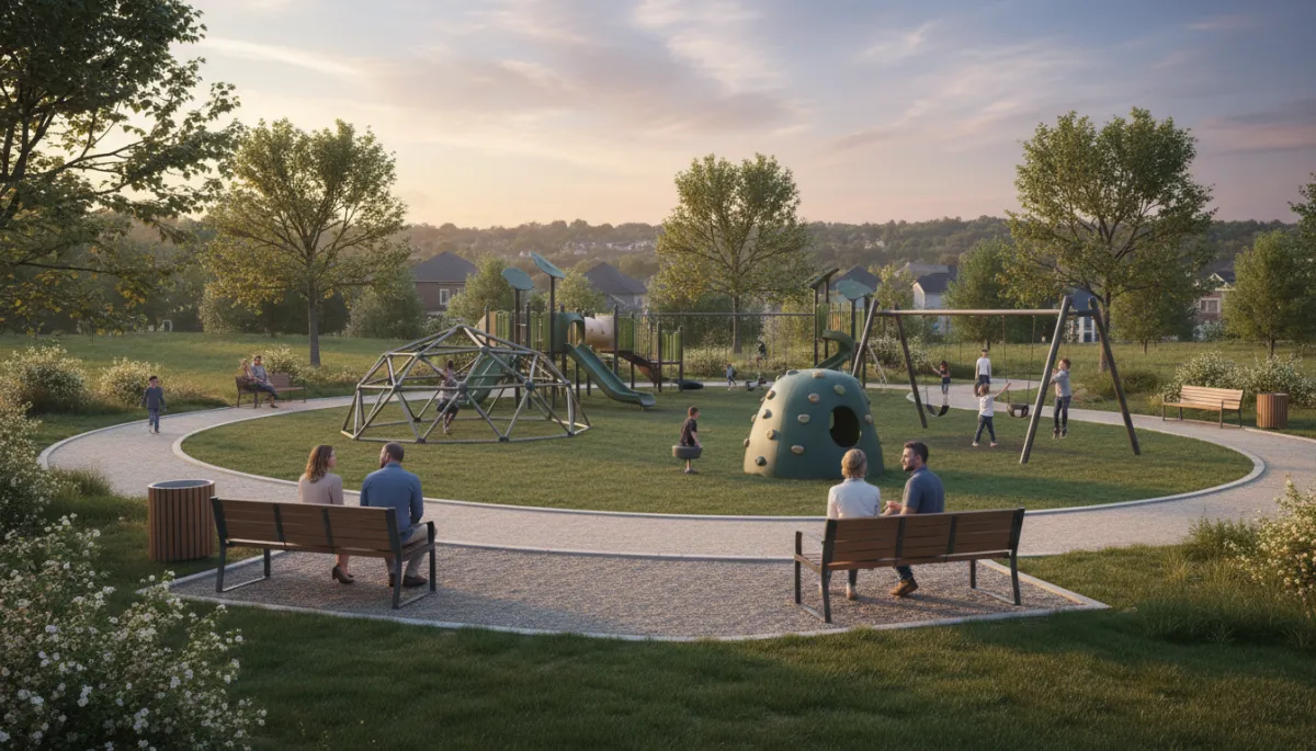 Families enjoying a playground and walking trail in a Hoover neighborhood