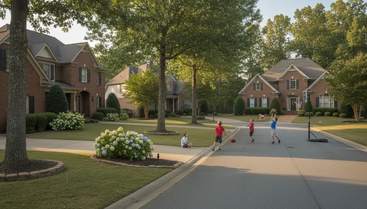Quiet Hoover Alabama cul-de-sac with families and children outdoors