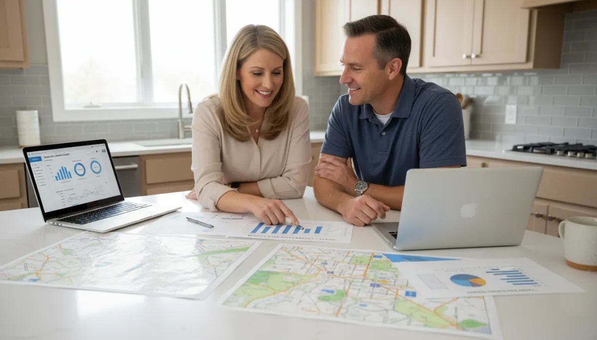 Homeowner reviewing Hoover Alabama real estate market data with agent