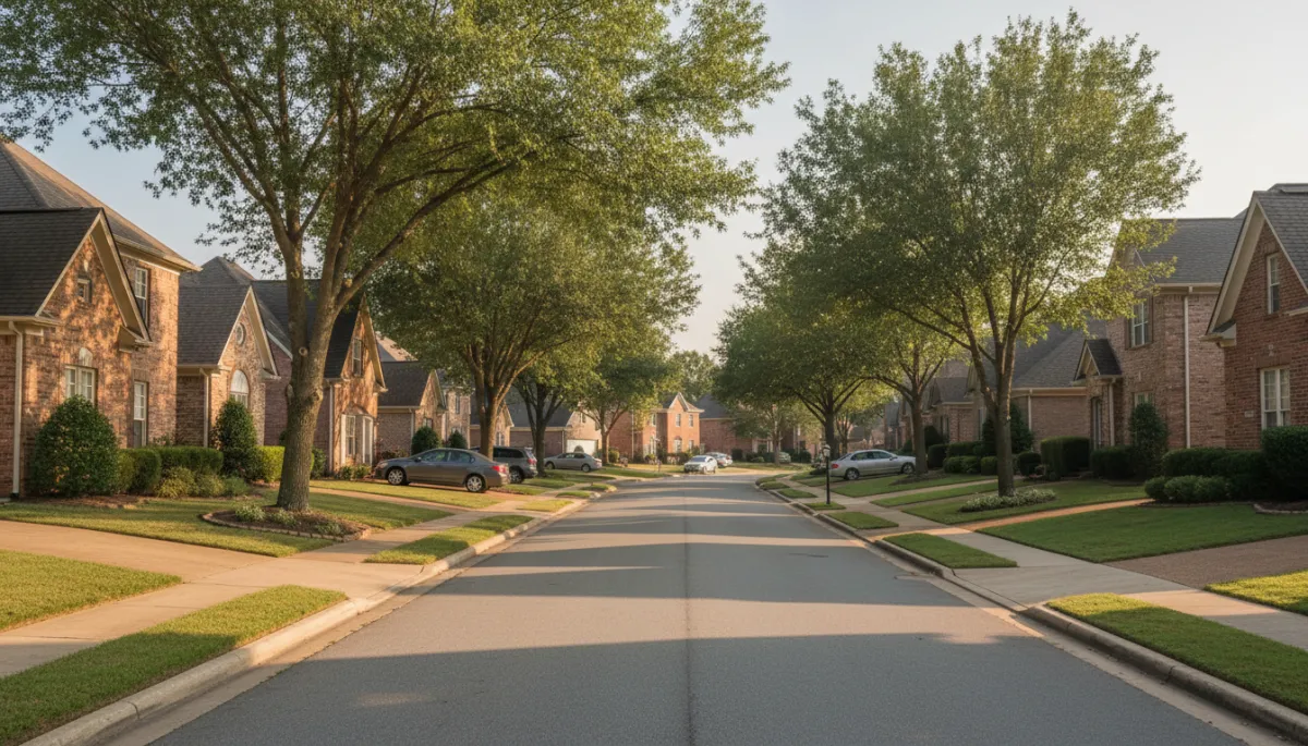 Photorealistic view of a quiet residential street in Hoover Alabama