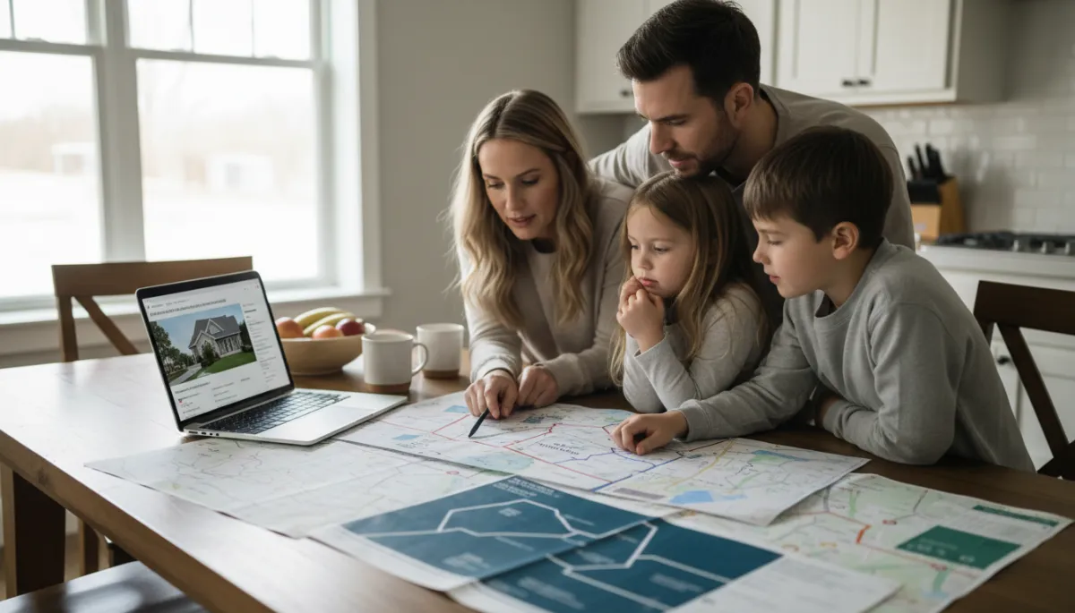 Family in Hoover Alabama reviewing school zones while house hunting