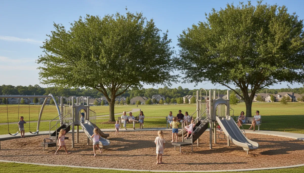 Families enjoying a park and playground in a Hoover Alabama neighborhood