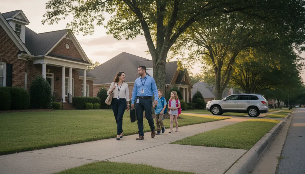 Hoover Alabama parents and children leaving home for school and work