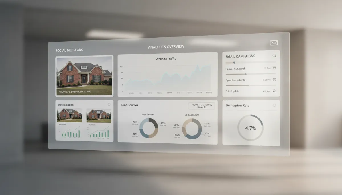 Multi-channel AI real estate marketing dashboard for a Hoover Alabama home