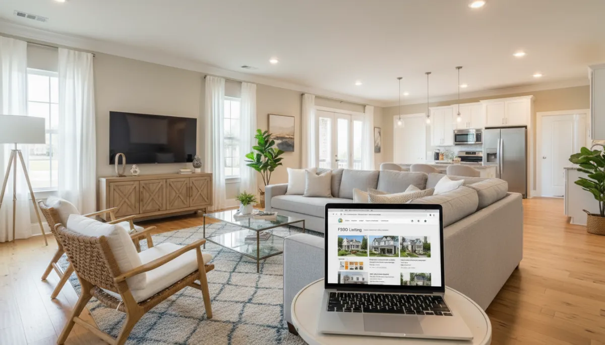 Photorealistic staged Riverchase living room prepared for professional listing photos