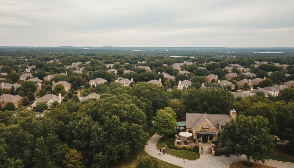 Homes in Bluff Park Hoover Alabama nestled among trees near a scenic overlook