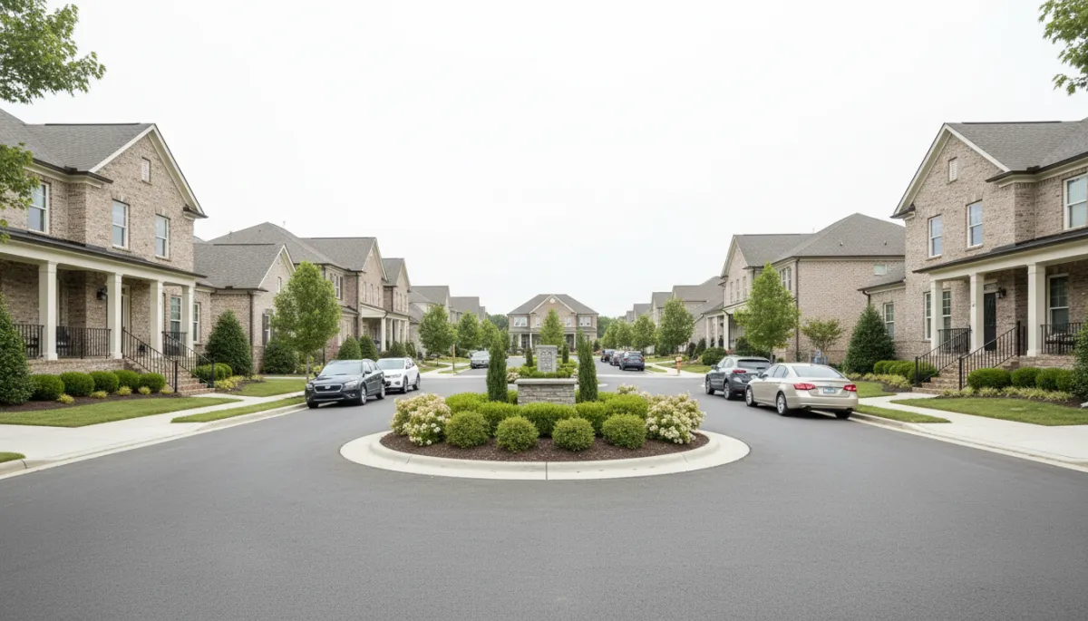 Streetscape of new brick homes in a Hoover Alabama community