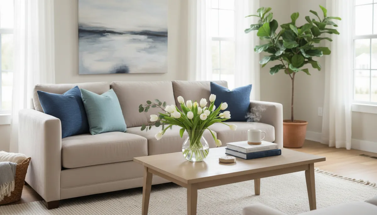 Beautifully staged neutral living room in Hoover home ready for showings