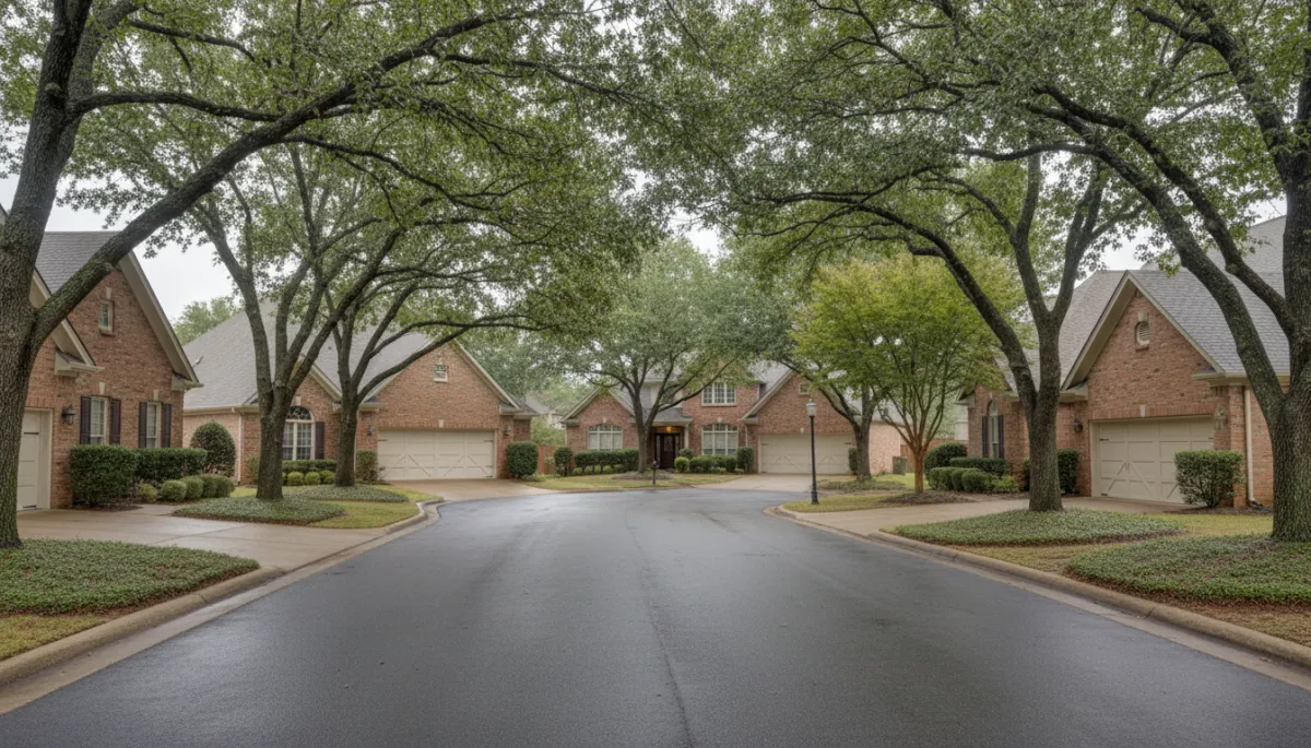 Street view of a Hoover Alabama cul de sac with brick homes