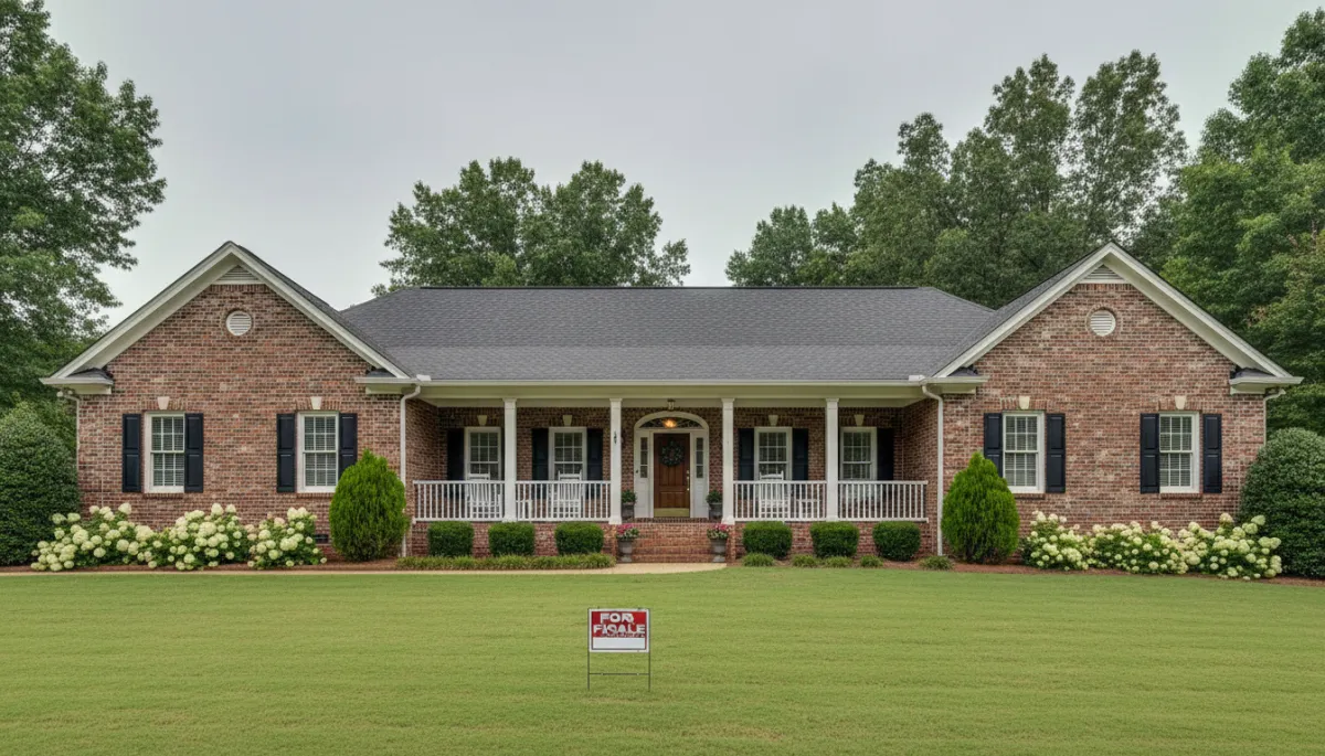 Brick Hoover Alabama home with for-sale sign in front yard