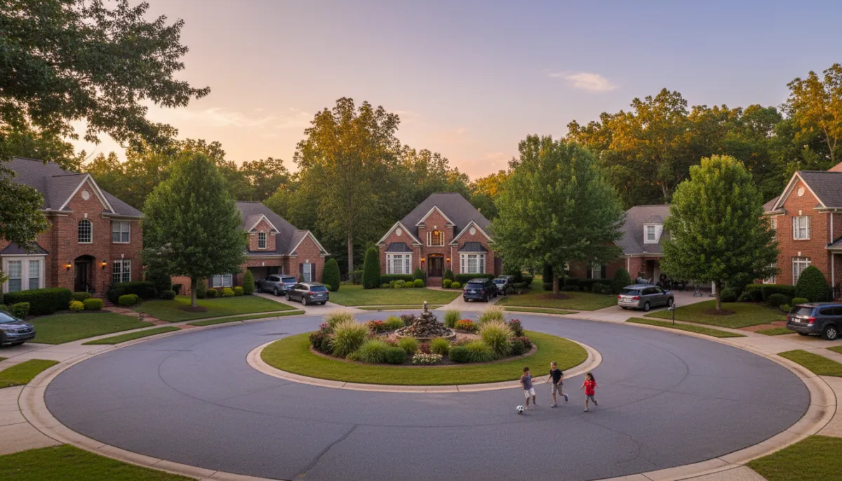 Tree-lined cul-de-sac with upscale homes in Inverness Hoover AL