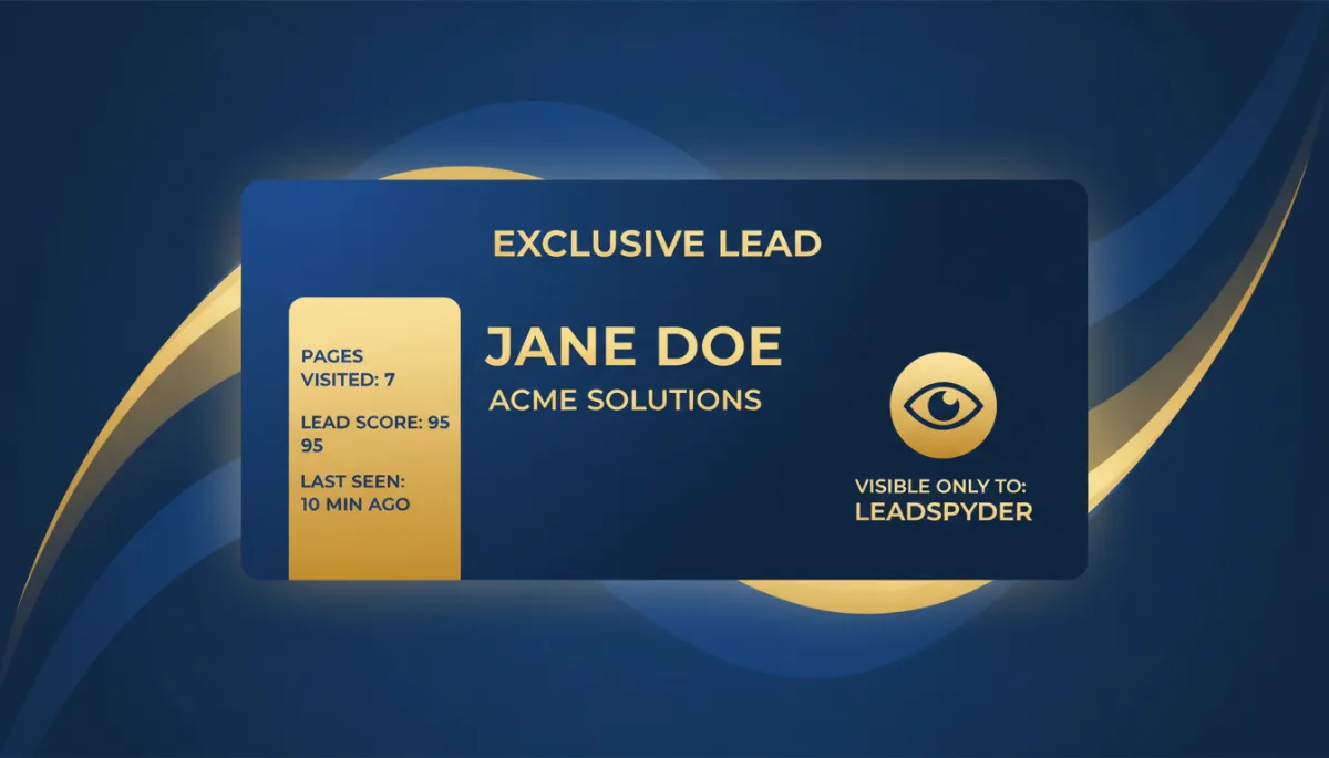 LeadSpyder style contact card showing one exclusive identified lead with activity and score