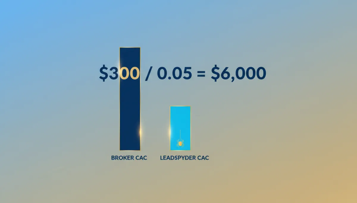 Broker versus LeadSpyder CAC comparison graphic for PI firms