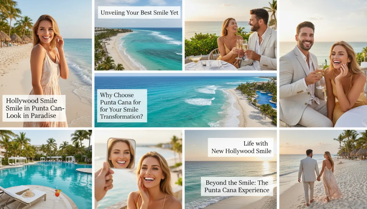 Woman relaxing by a Punta Cana pool showing flawless white veneers