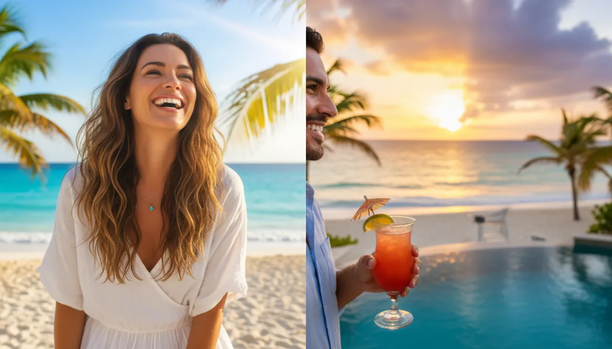 Woman showing bright white teeth while relaxing on a Punta Cana beach