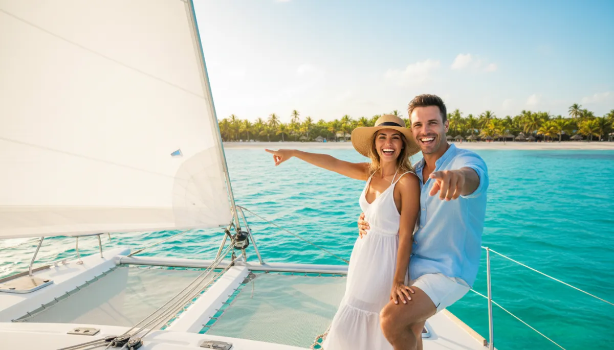 Tourists with bright smiles enjoying the water in Punta Cana