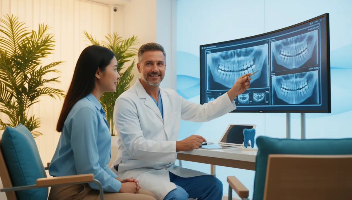 Dentist and patient reviewing digital dental scans together in a consultation