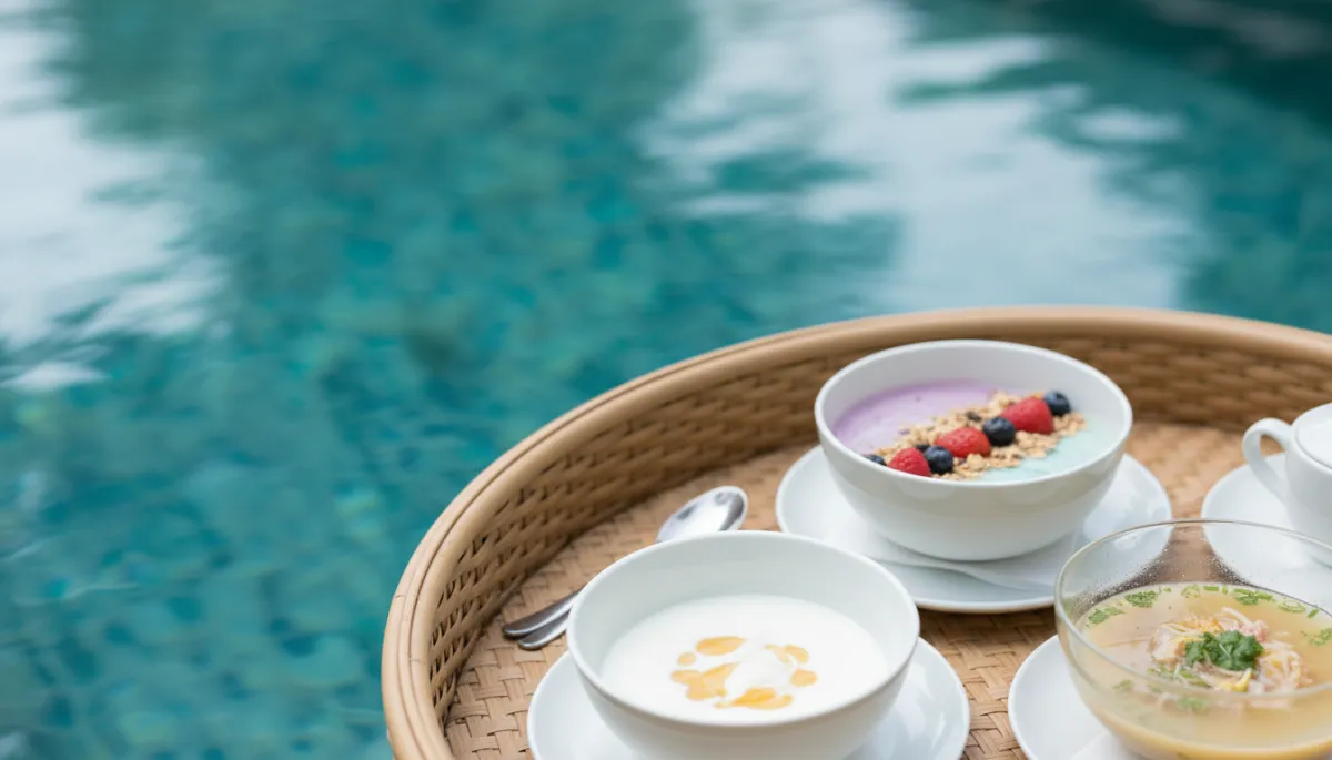Soft foods suitable after wisdom teeth removal beside a tropical pool