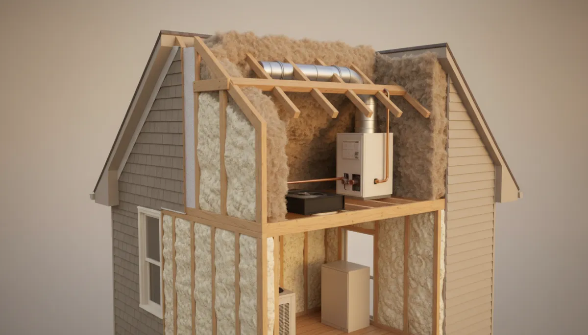 3d render cutaway of a home illustrating multiple energy efficiency upgrades