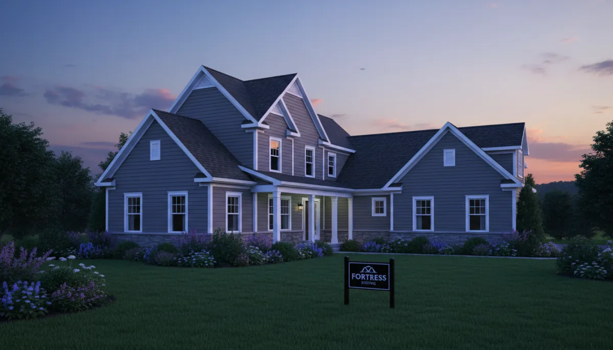 3D rendered Pennsylvania home finished with Iron Gray James Hardie siding installed by Fortress Siding in cool shadow tones