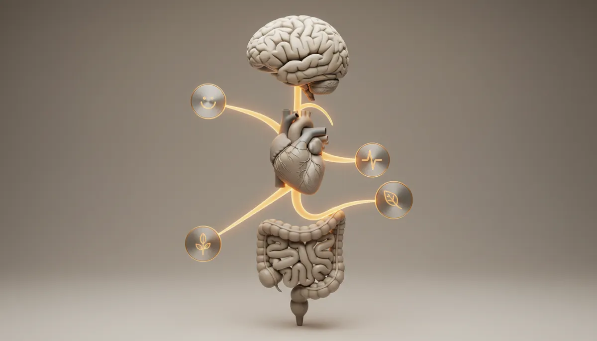 Diagram showing the vagus nerve linking brain, heart, and gut