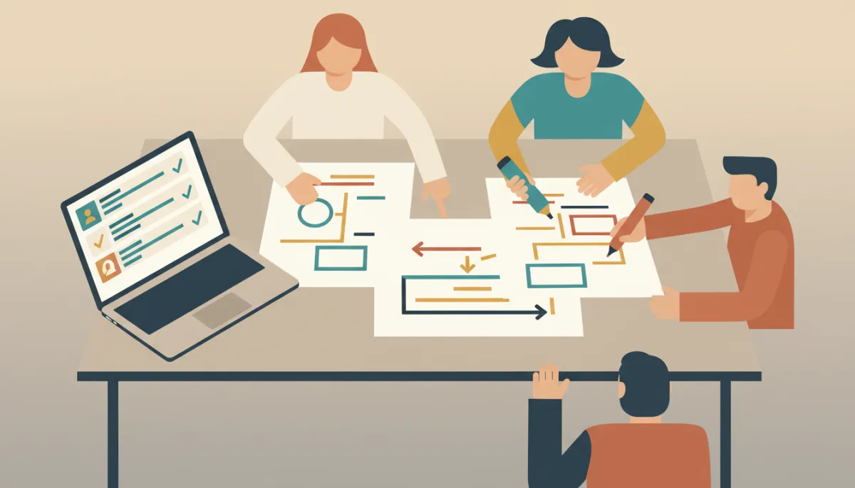 Team mapping a simple AI-supported workflow for their small business