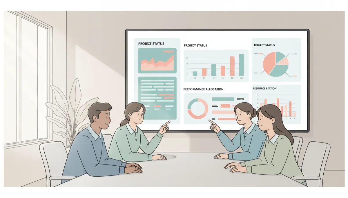 Leadership team reviewing operational metrics and workflow dashboards together Leadership team reviewing operational metrics and workflow dashboards together