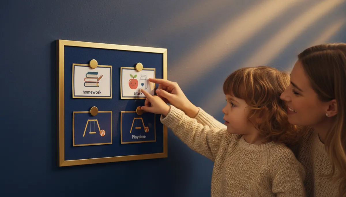 Parent and child using a visual schedule together