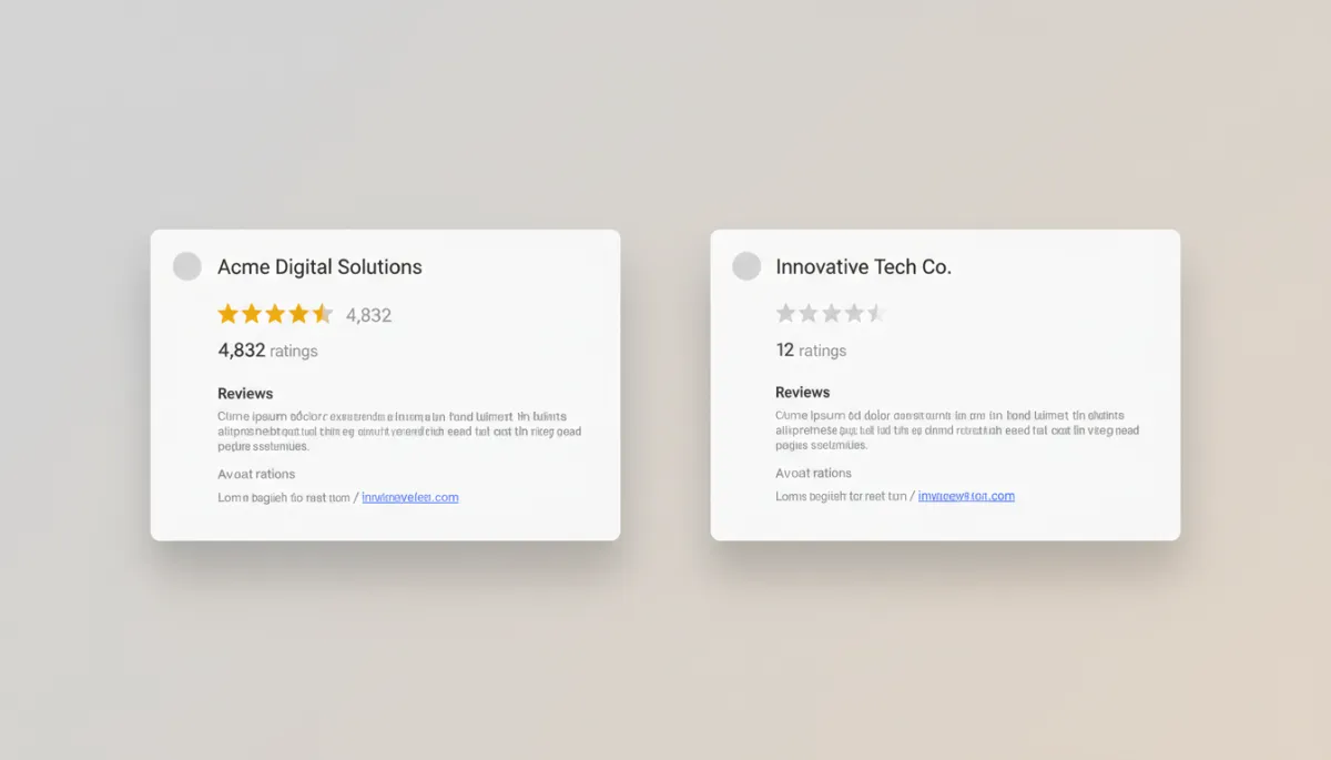 Modern clean comparison of two Google listings with different review counts Modern clean comparison of two Google listings with different review counts