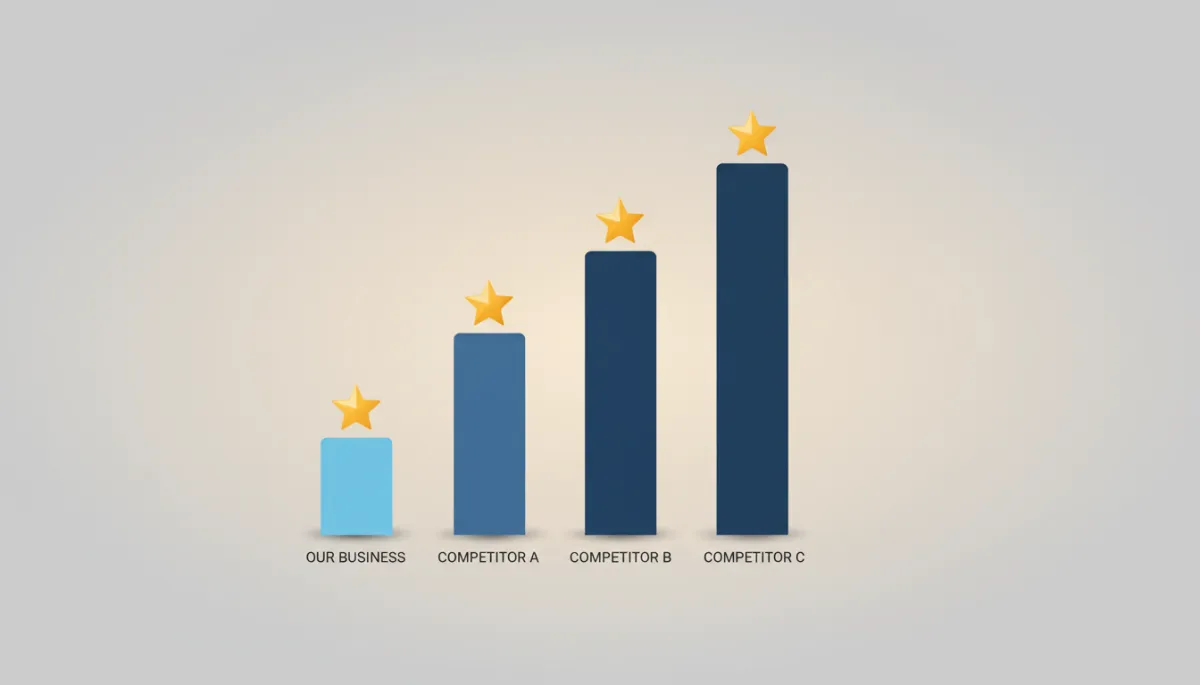 Modern clean bar chart illustration comparing review counts between businesses Modern clean bar chart illustration comparing review counts between businesses