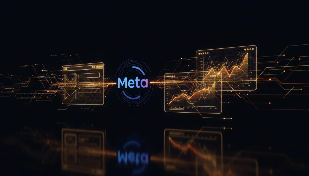Data flowing between website, Meta, and analytics dashboards representing tracking