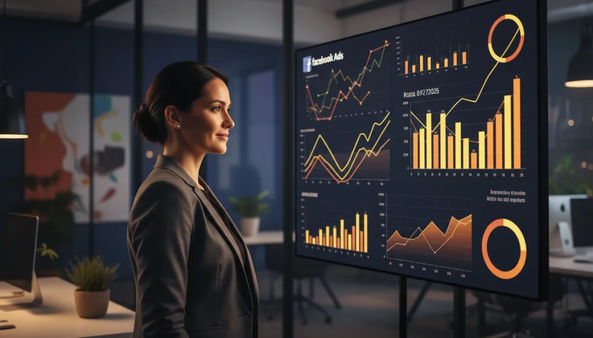 Digital marketer reviewing clear Facebook ads analytics on a screen