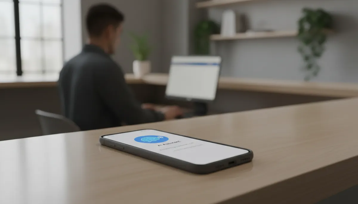 Phone showing AI assistant handling a customer call for a local business