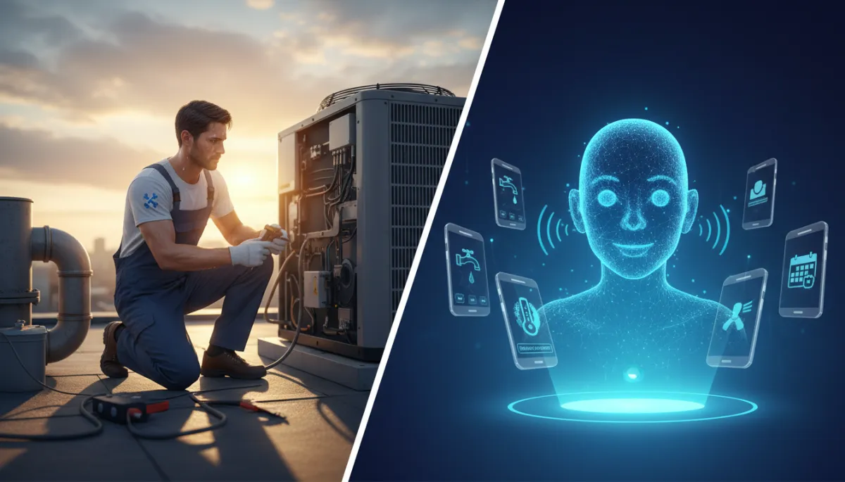 Smartphone showing AI receptionist handling an HVAC customer call