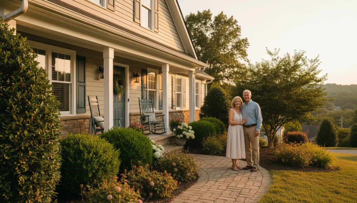 Smaller Knoxville home with couple on front porch after downsizing Smaller Knoxville home with couple on front porch after downsizing