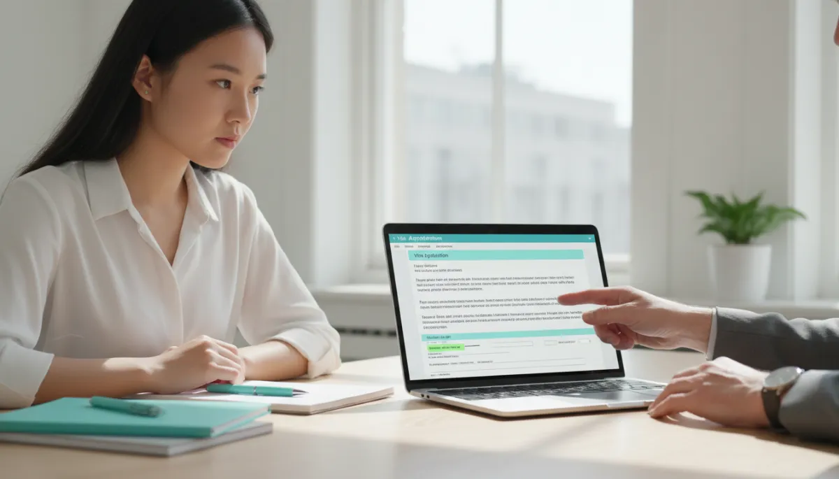 International student reviewing visa conditions with support from an adviser International student reviewing visa conditions with support from an adviser