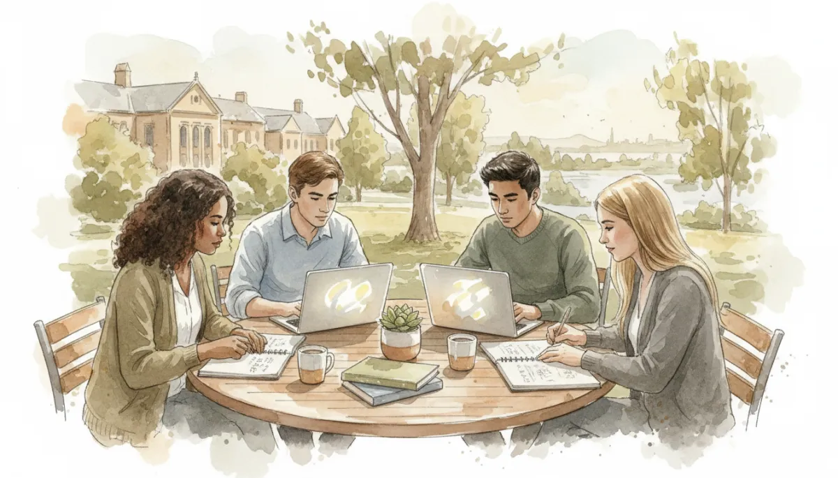 Group of students studying together on a Perth university campus Group of students studying together on a Perth university campus