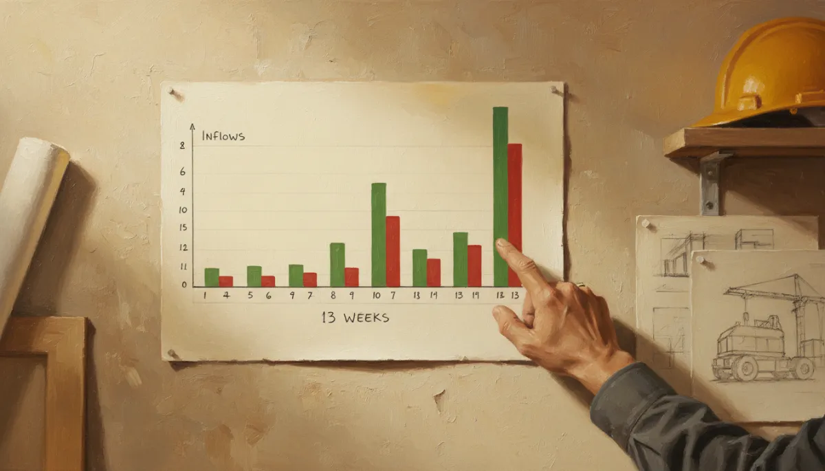 Canvas oil painting of a 13-week cash chart with inflows and outflows Canvas oil painting of a 13-week cash chart with inflows and outflows