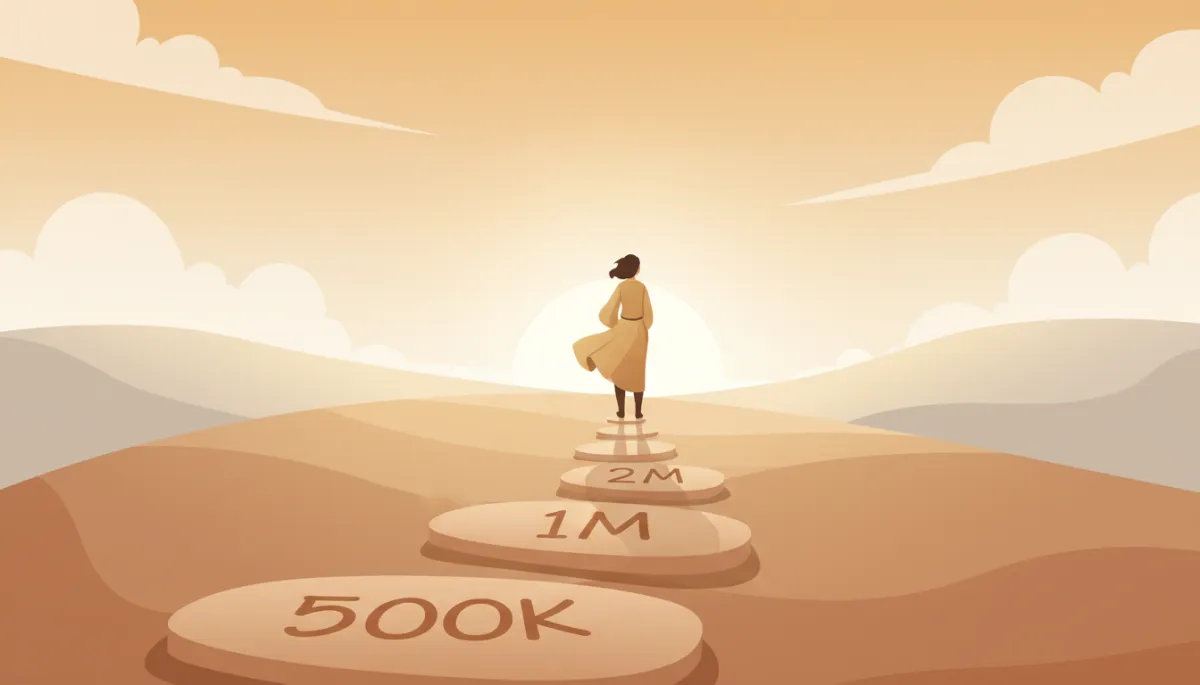 Illustrated path of financial milestones leading from 500K to 2M Illustrated path of financial milestones leading from 500K to 2M