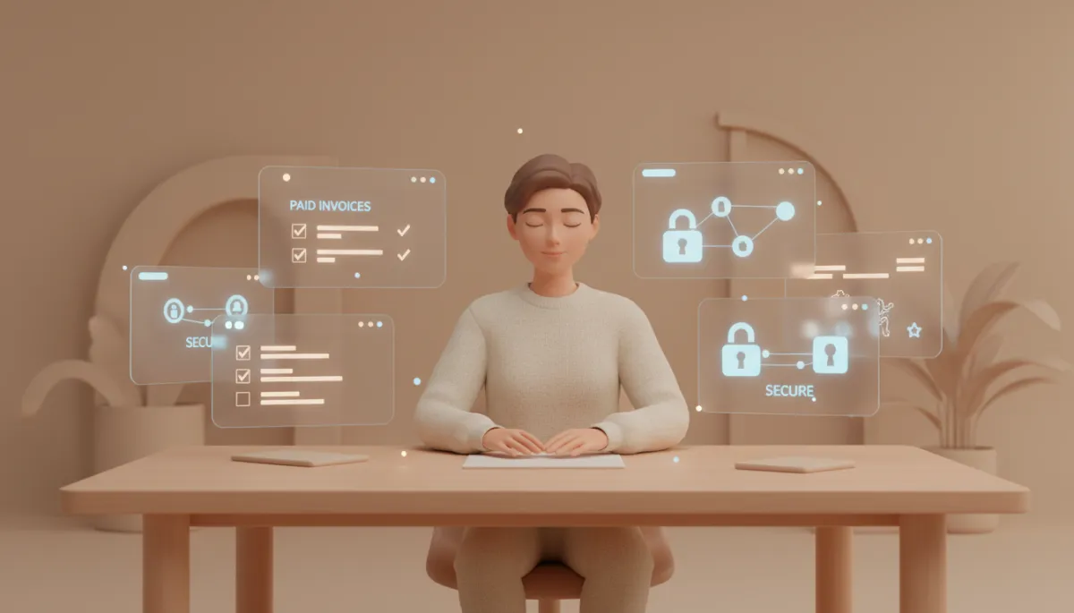 3D render digital art of a relaxed freelancer with secure payment dashboards 3D render digital art of a relaxed freelancer with secure payment dashboards