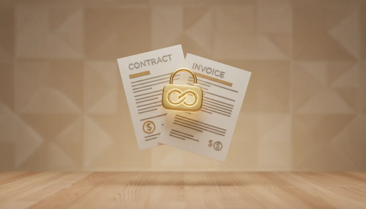 3D render digital art of secure contract and invoice with a lock 3D render digital art of secure contract and invoice with a lock
