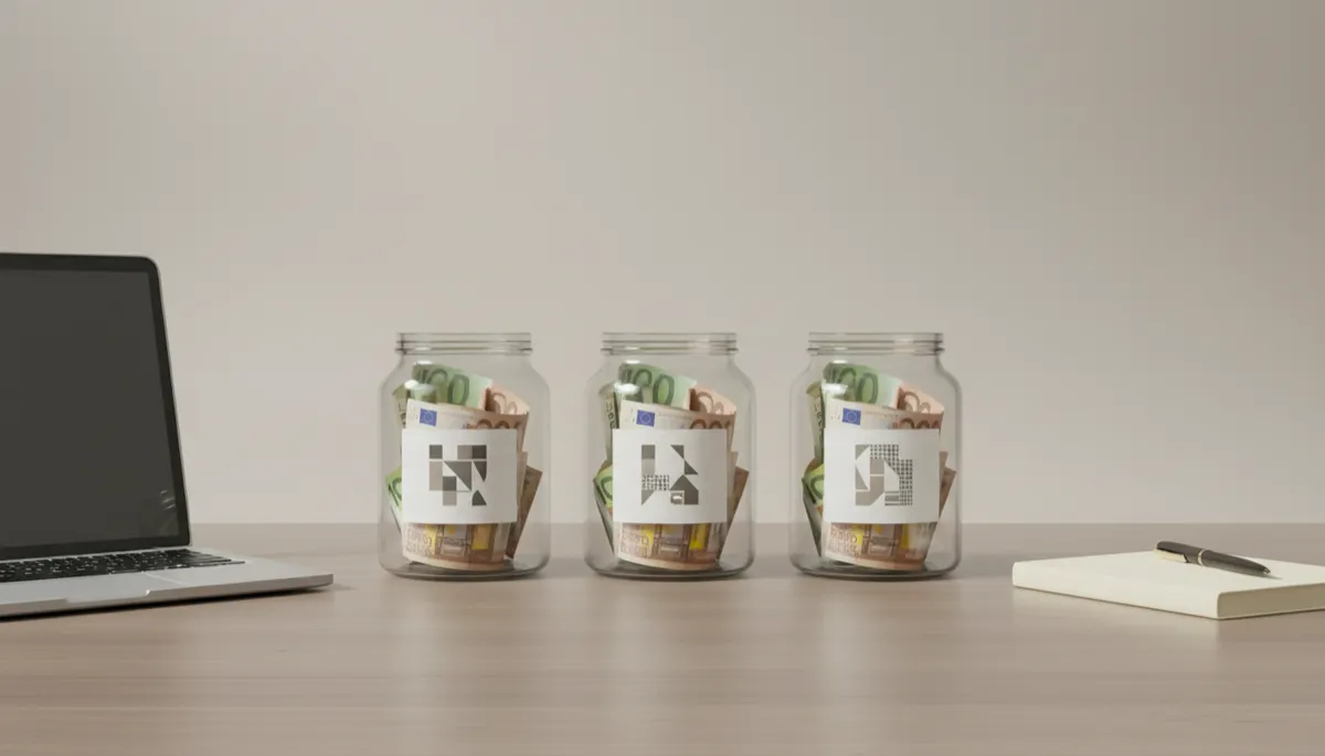 Three labeled jars representing taxes, lifestyle, and savings buckets for business income