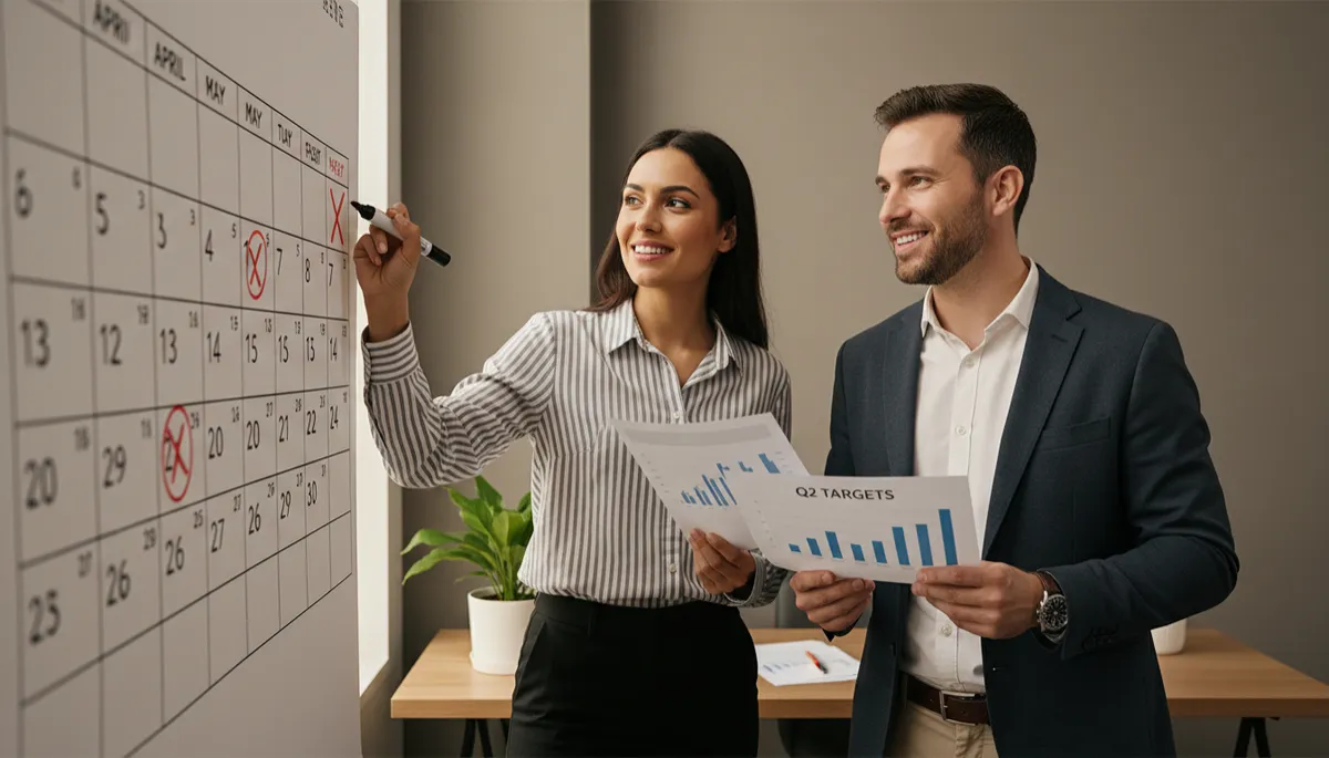 Local business owner mapping financial milestones with a planner